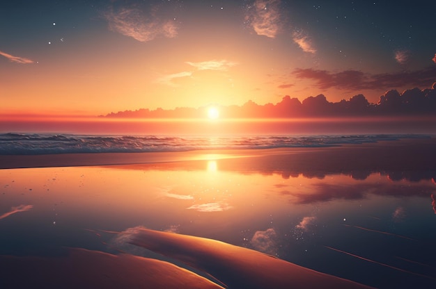 Beautiful beach with sunset or sunrise background