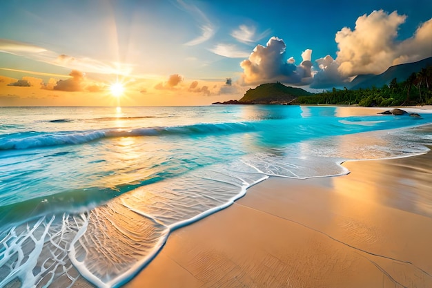 Photo beautiful beach with sunset
