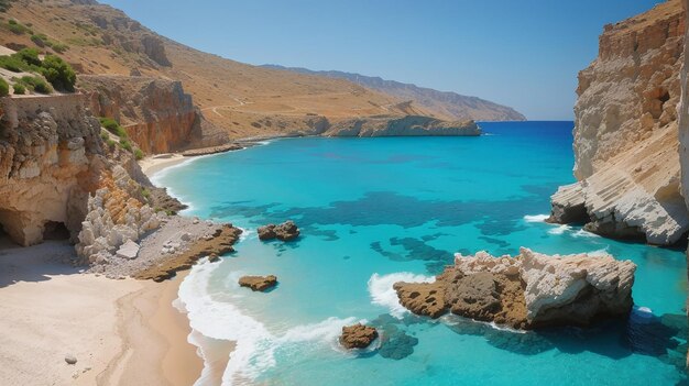 Beautiful beach with turquoise water and cliffs crete island greece natural landscape design