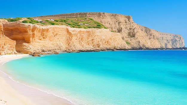 Красивый пляж с бирюзовой водой и скалами, остров Крит, Греция, природный ландшафтный дизайн