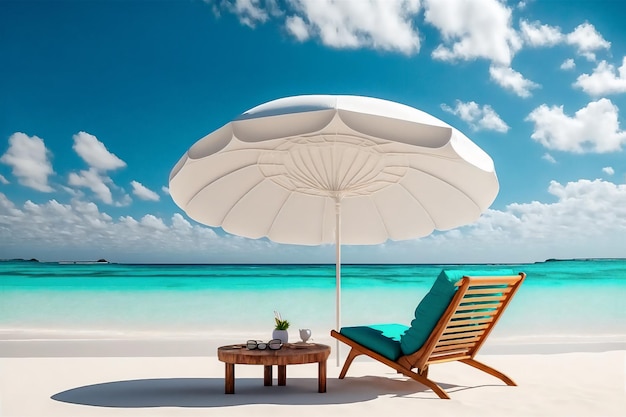 beautiful beach with umbrella and chair on the sand summer vacation