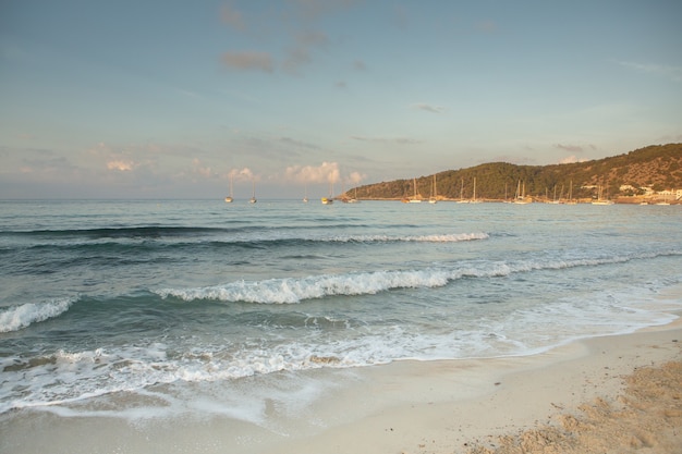 Beautiful beach with very clean and azure water on the mediterranean sea in the island of Ibiza