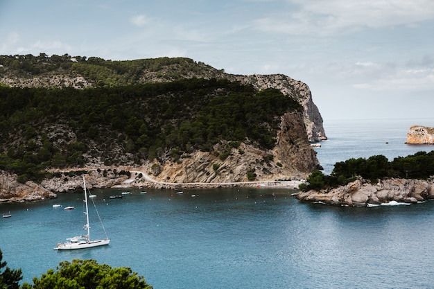 Beautiful beach with very clean and azure water on the mediterranean sea in the island of Ibiza