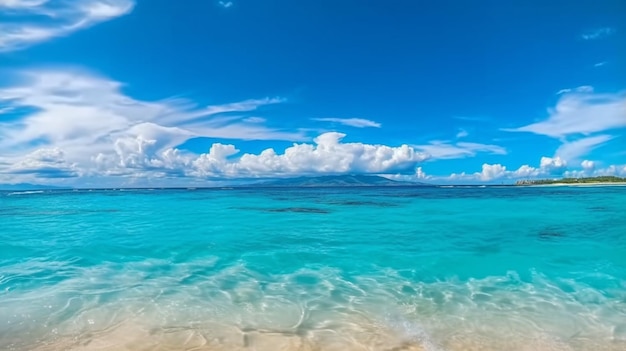 ターコイズブルーの白い砂浜とブルーのジェネレーティブアイを持つ美しいビーチ