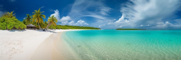 Photo beautiful beach with white sand turquoise ocean and blue sky with clouds on sunny day