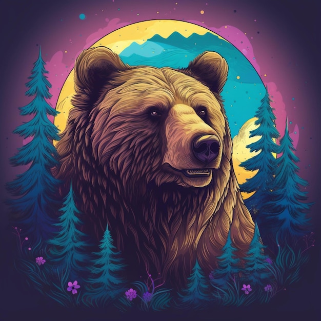 beautiful bear illustration design as portrait