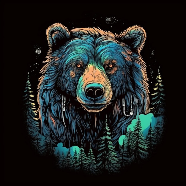 красивый дизайн иллюстрации медведя как портрет
