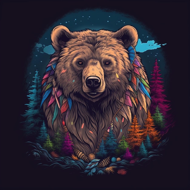 beautiful bear illustration design as portrait