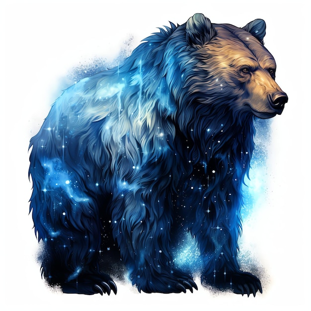 beautiful Bear with clothes Magical Cosmic Galaxy watercolor clipart illustration