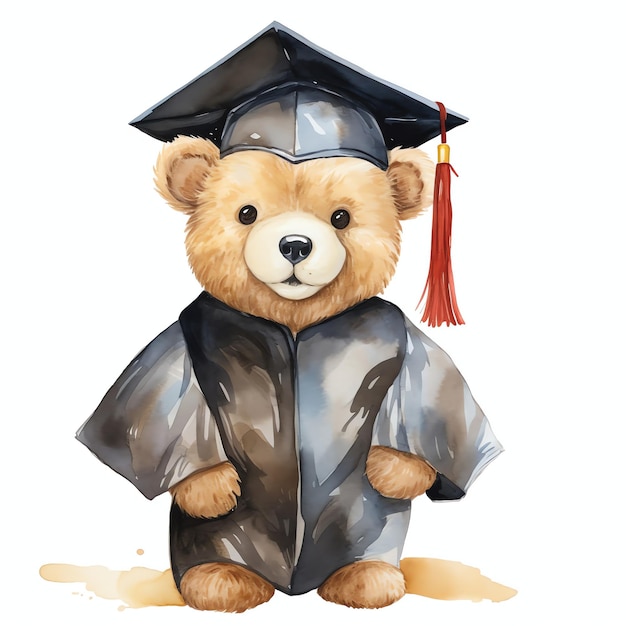 Фото Красивый медведь с выпускным платьем акварельный клипарт иллюстрация