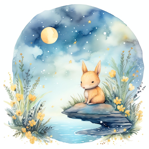 Photo beautiful beautiful with a moon and twinkling stars for an enchanting effect watercolor clipart