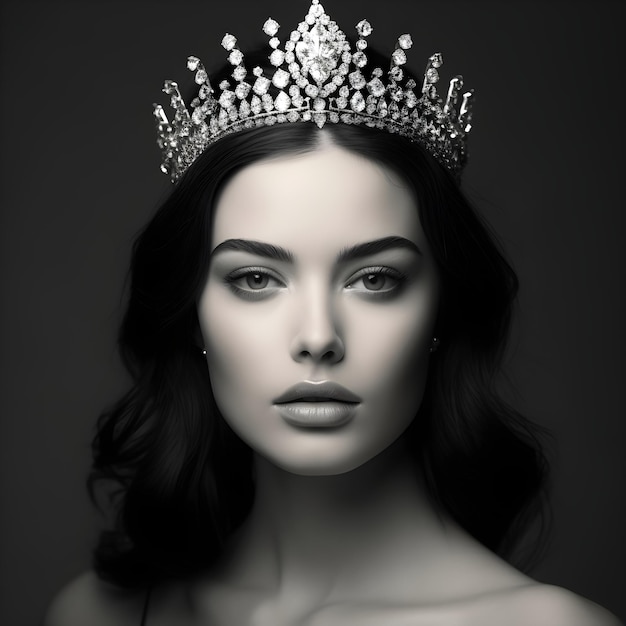 Photo beautiful beautiful woman in a royal crown posing on a dark background