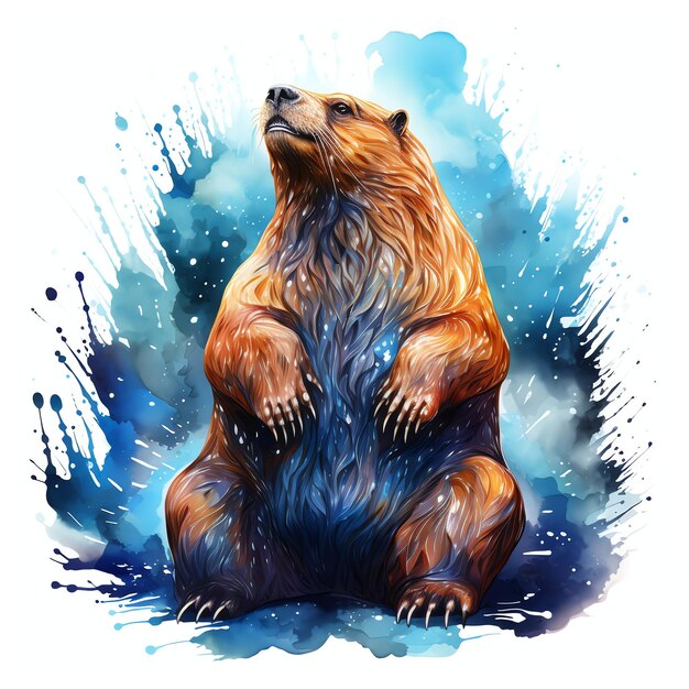 beautiful Beaver with clothes Magical Cosmic Galaxy watercolor clipart illustration