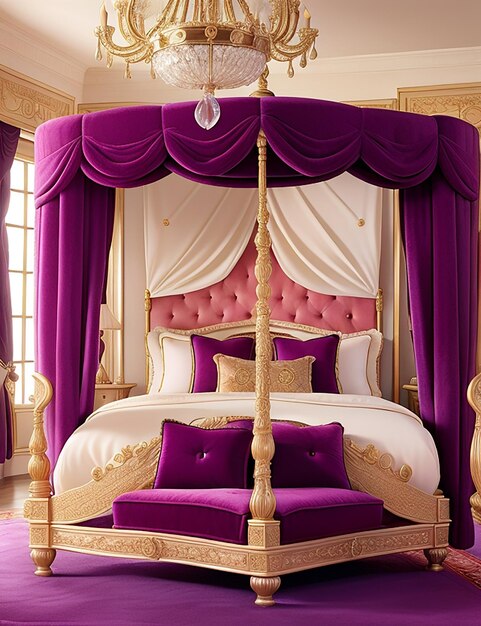 Beautiful bed design with pillows in room Stylish interior design