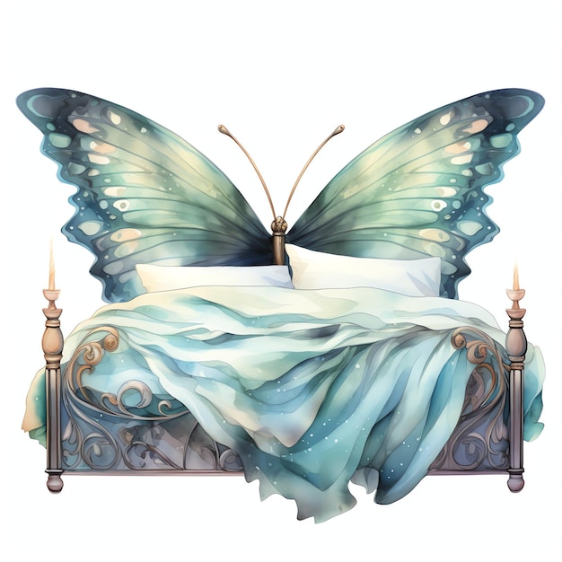 beautiful bed with wings magical fairytale clipart illustration