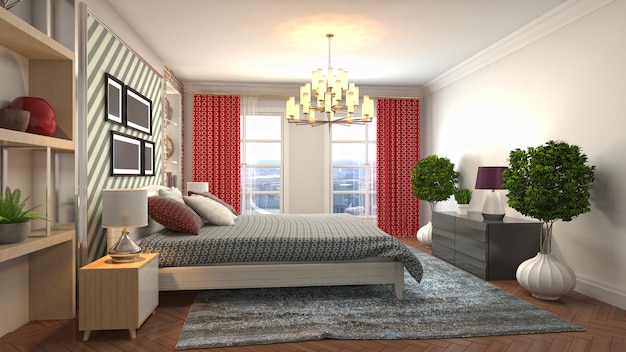 Beautiful bedroom interior in 3d rendering illustration