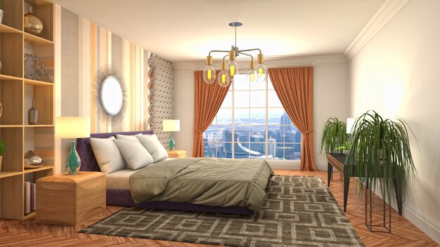 Beautiful bedroom interior in 3d rendering illustration