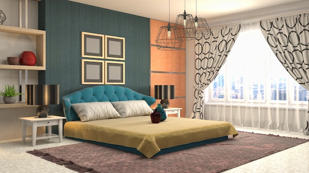 Beautiful bedroom interior in 3d rendering illustration