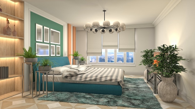 Beautiful bedroom interior in 3d rendering illustration