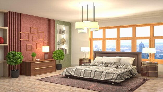 Beautiful bedroom interior in 3d rendering illustration