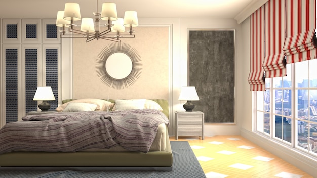 Beautiful bedroom interior in 3d rendering illustration