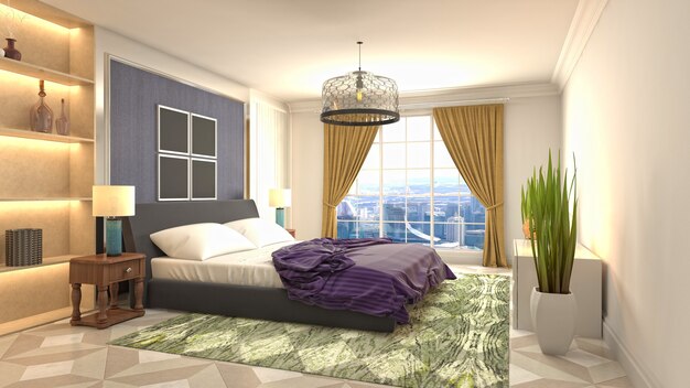 Beautiful bedroom interior in 3d rendering illustration