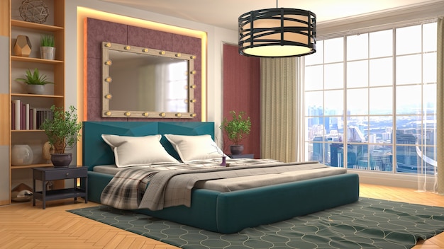 Beautiful bedroom interior in 3d rendering illustration