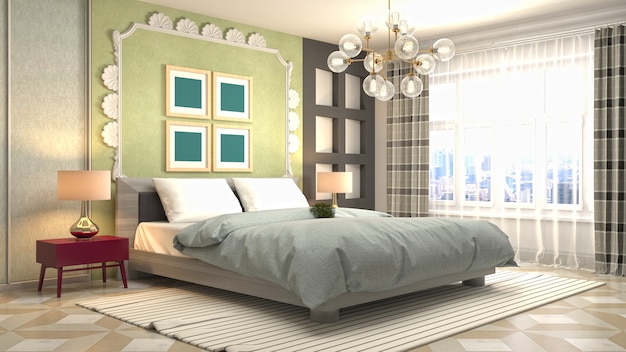 Beautiful bedroom interior in 3d rendering illustration