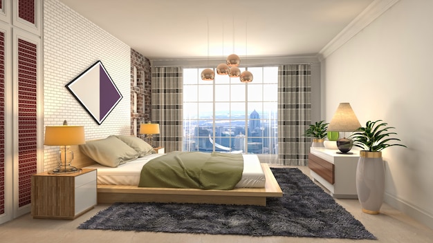 Beautiful bedroom interior in 3d rendering illustration