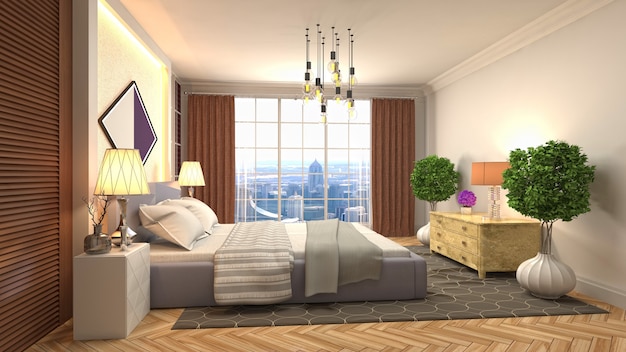 Beautiful bedroom interior in 3d rendering illustration