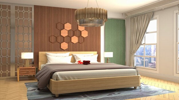 Beautiful bedroom interior in 3d rendering illustration