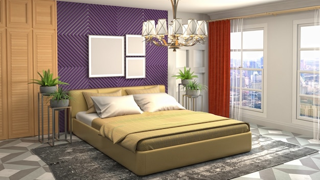 Beautiful bedroom interior in 3d rendering illustration