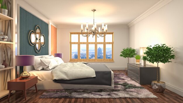 Beautiful bedroom interior in 3d rendering illustration