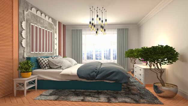Beautiful bedroom interior in 3d rendering illustration