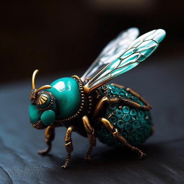 A beautiful bee very detailed cute turquoise photography AI Generated Photo