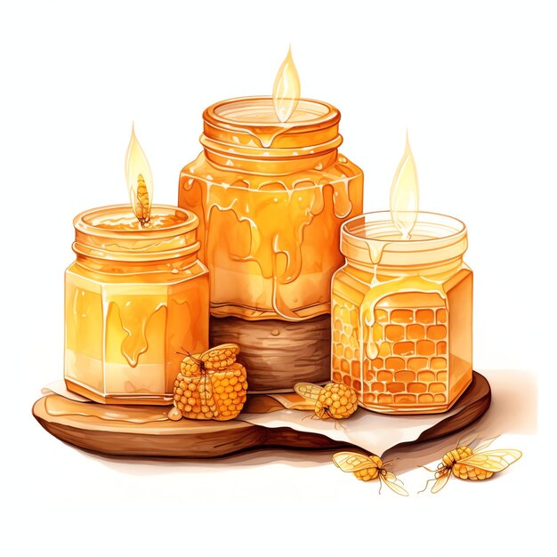 Foto illustrazione di clipart dell'acquerello delle bellissime candele fatte a mano dell'apicoltore