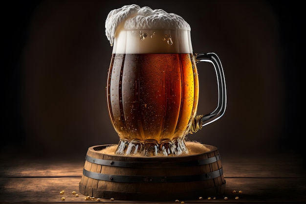 Beautiful beer with foam in classic beer glass in dark scene Neural network generated art