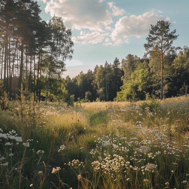 Beautiful Belarusian Summer Nature Hike Landscape with Trees and Flowers