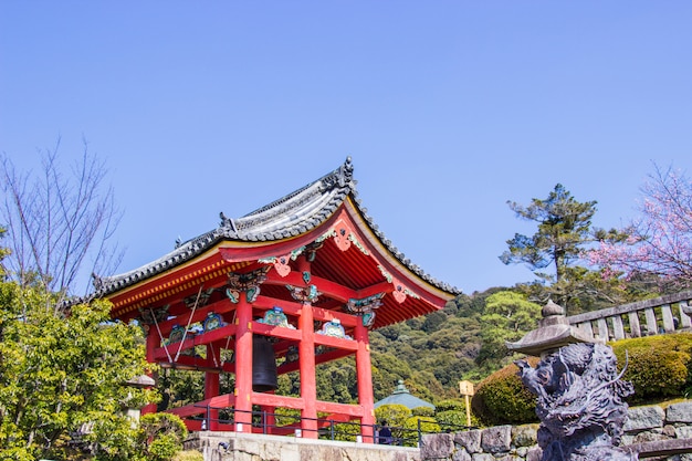 Beautiful bell tower inside Kiyomizu-dera temple. 