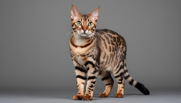 Beautiful Bengal cat cat breed grey background