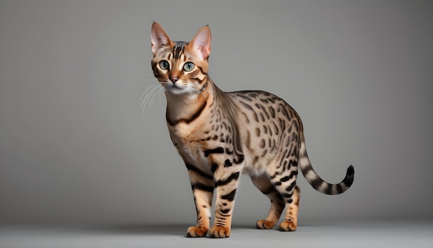 Beautiful Bengal cat stand cat breed grey background