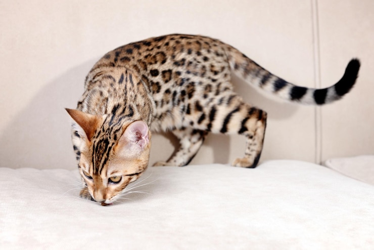 Photo 部屋のソファの上で美しいベンガル猫