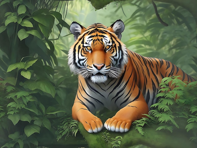 Photo beautiful bengal tiger with lush green habitat background