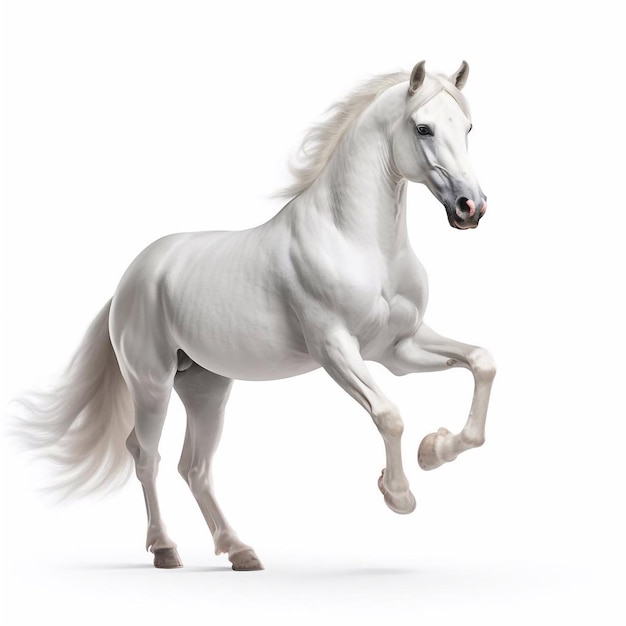 Красивая большая лошадь-зверь, смотрящая вперед, показана в полный рост, сгенерированная ИИ.
