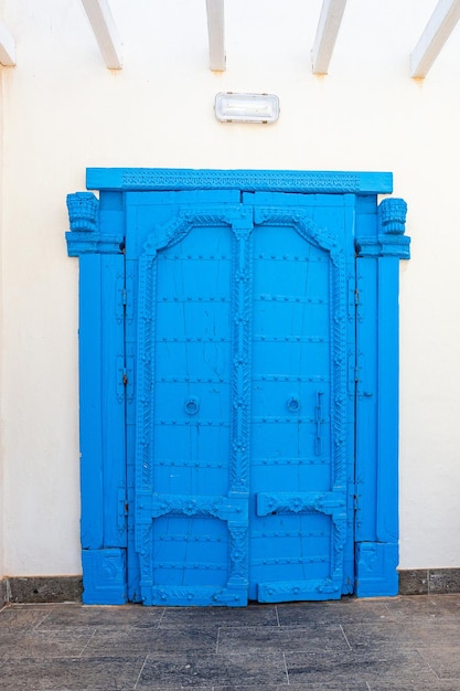 красивая большая синяя дверь с двумя створками