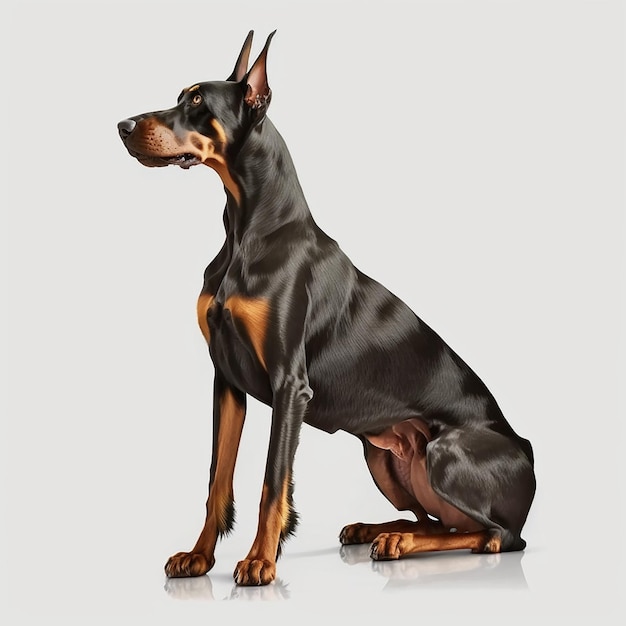 Beautiful big doberman breed dog sitting isolated on white closeup lovely home pet