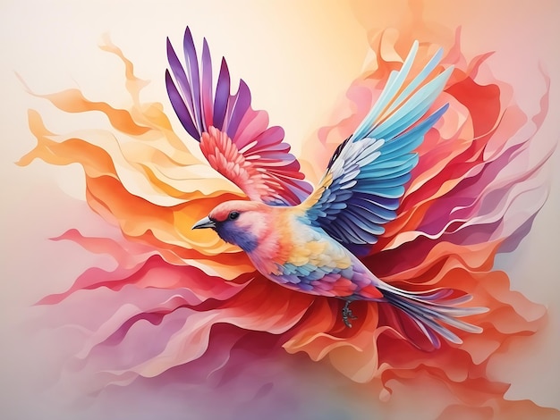 Beautiful bird flying color gradient painting