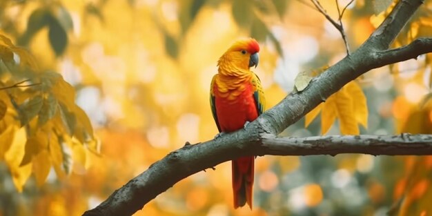 Красивая птица, сидящая на ветви дерева.