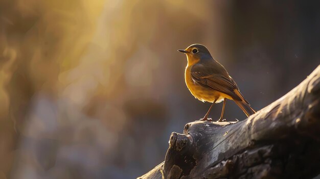 Beautiful bird Redstart bird Daurian Redstart Phoenicurus auroreus standing on a bra Generative AI