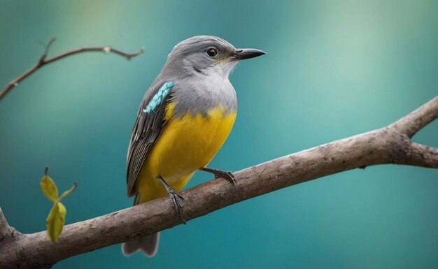 Photo beautiful bird siting on branch with leaf photography